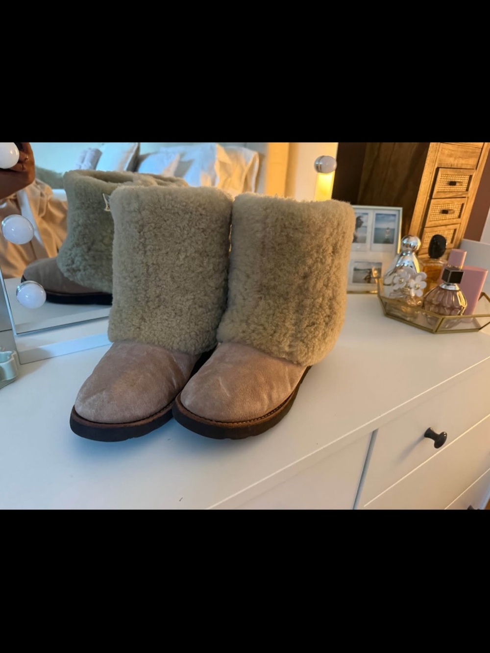 UGG Women's Tan Shearling Cuffed Ankle Boots